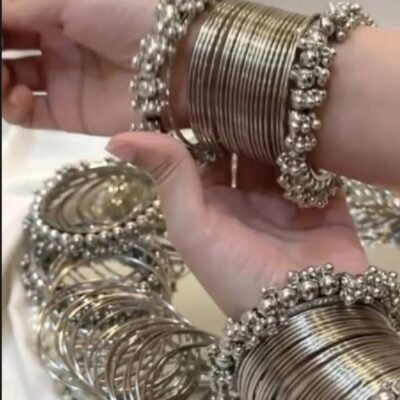 Silver Steel Ghingroo Bangle Set