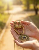 Antique Round Golden jhumka set