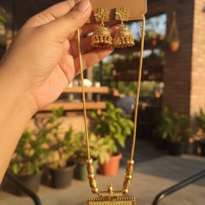 Square Antique Golden Jhumka set