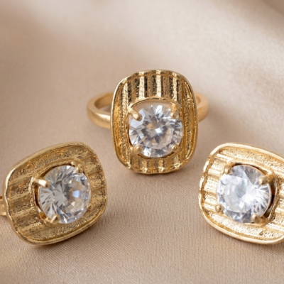Golden Pearl Ring & Studs set