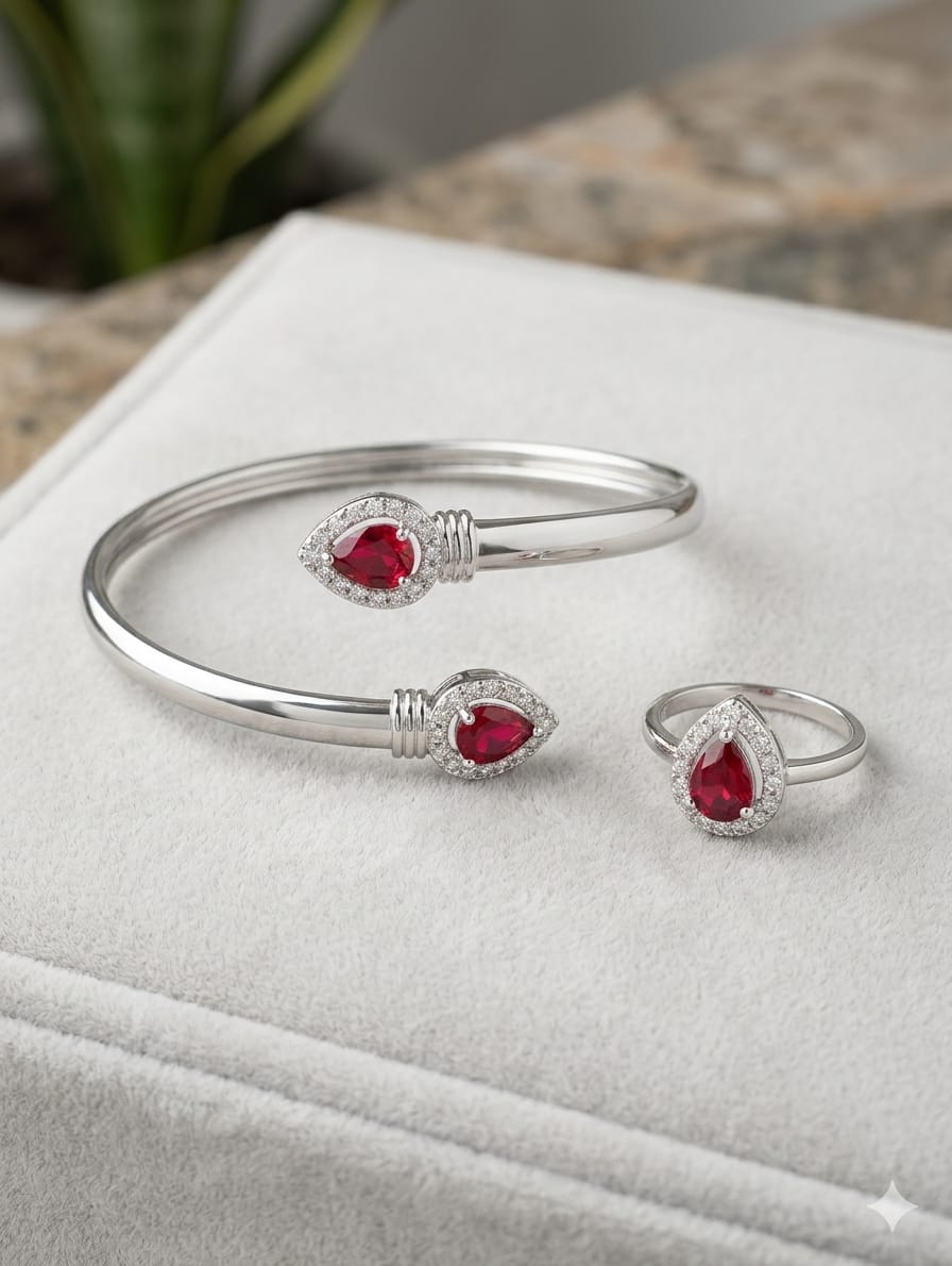 Silver Ruby Combo set ((Ring+ Handcuff Adjustable size)