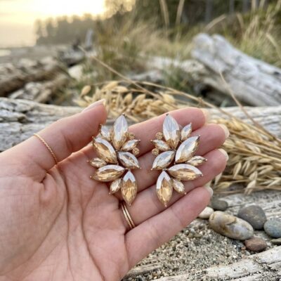 Champagne Leaf Style Long Studs