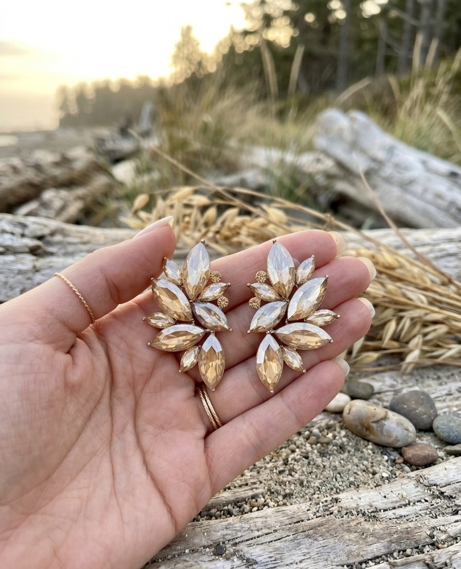 Champagne Leaf Style Long Studs