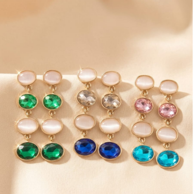 Stone Layered Drop Earrings