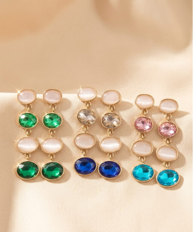 Stone Layered Drop Earrings
