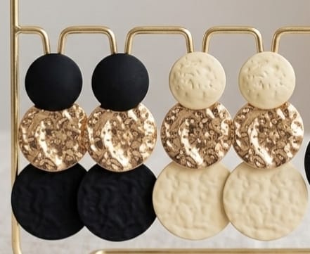 Three Layered Stone Golden Earrings