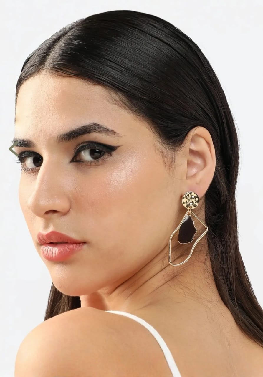 Abstract Drop Gold  Black Earrings