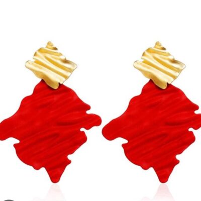 Artistic Red & Gold Ear Drops